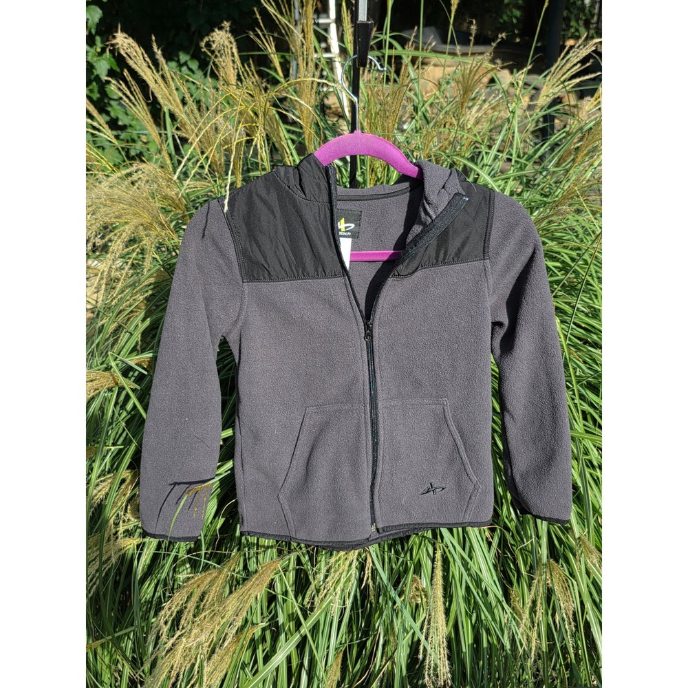Athletech Boys Gray Black Full Zip Fleece Hoodie Jacket Size Medium 8